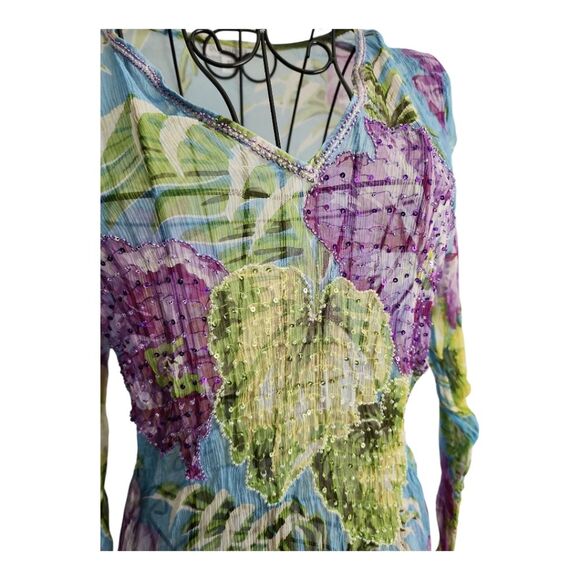 Queenspark Coverup 100% Silk Rhinestones Sz (12) US 8 Stretchy Quiet Luxury Sun - Picture 7 of 10